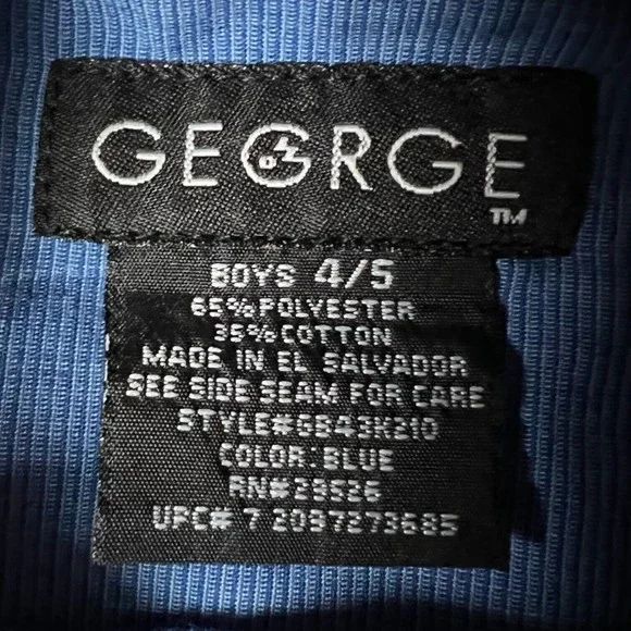 Boys George Blue Shirt Size 4-5 Button Up collared Shirt, Long Sleeve XS S - Picture 3 of 3